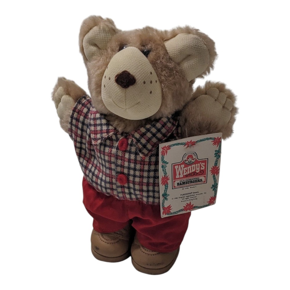 Wendy's Boone Furskin Bear 1986 Plush with‎ Tags Holiday Teddy Collectible